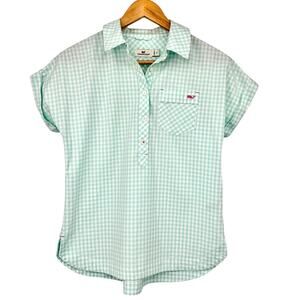 Vineyard Vines Mint Green Gingham Check Collared Popover Shirt Top Size 0